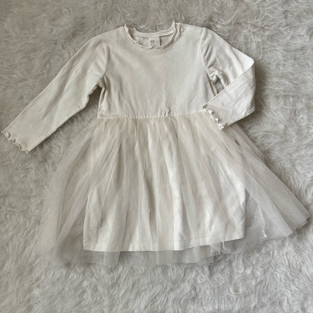 H&M Cream Long Sleeve Baby Dress with Tulle Skirt